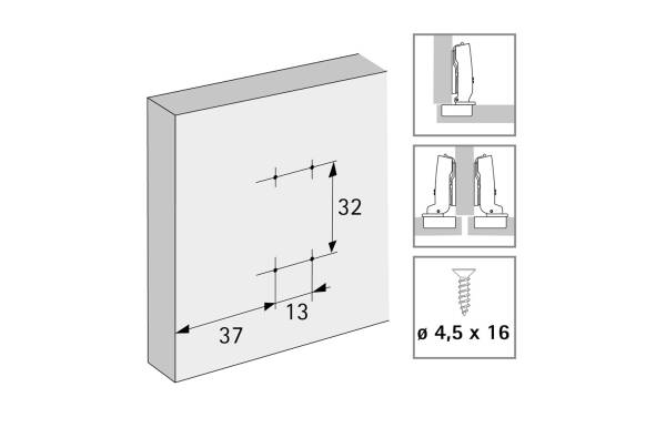Hettich Novisys Frenli 4 Delikli Taban 0mm (9313866) - 2