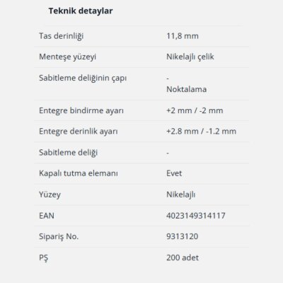 Hettich Novisys Tam Deve Boynu Frenli Menteşe 105 Derece (9313120) - 7