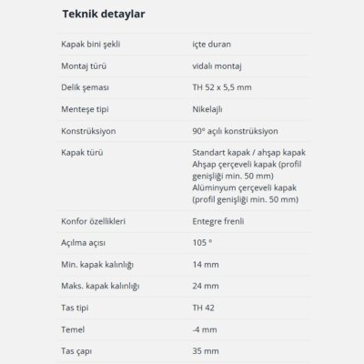 Hettich Novisys Tam Deve Boynu Frenli Menteşe 105 Derece (9313120) - 6