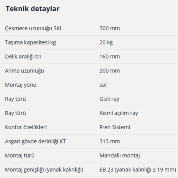 Hettich Quadro Kısmi Açılım Frenli Ray 30 cm Sol (9267401) - 6