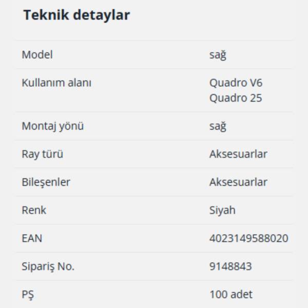 Hettich Quadro Sağ Mandal (9148843) - 2