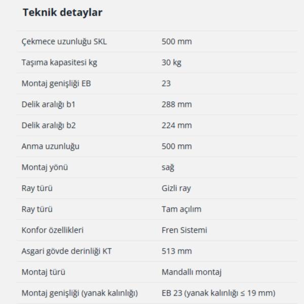 Hettich Quadro Tam Açılım Frenli Ray 50 cm Sağ (9225732) - 5