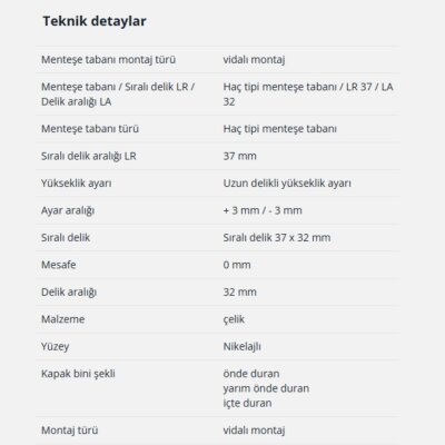 Hettich Sensys ve Intermat Menteşe Tabanı (9071575) - 4