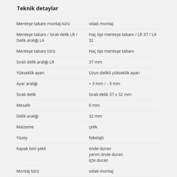Hettich Sensys ve Intermat Menteşe Tabanı (9071575) - 4