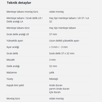Hettich Sensys ve Intermat Tam Deve Menteşe Tabanı (9071577) - 4