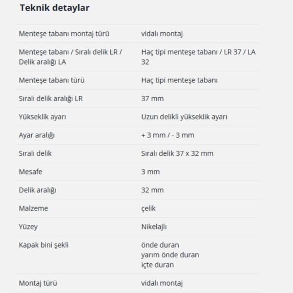 Hettich Sensys ve Intermat Tam Deve Menteşe Tabanı (9071577) - 4