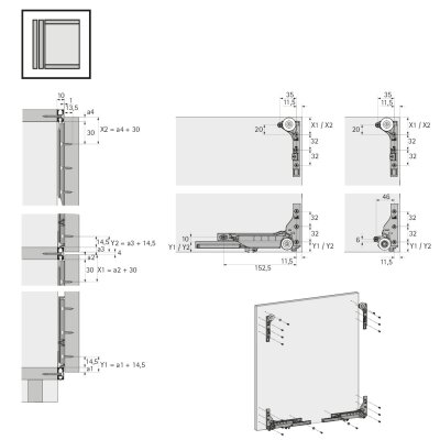 Hettich SlideLine M Frenli Kapaklar için Mekanizma Seti (9156338) - 3