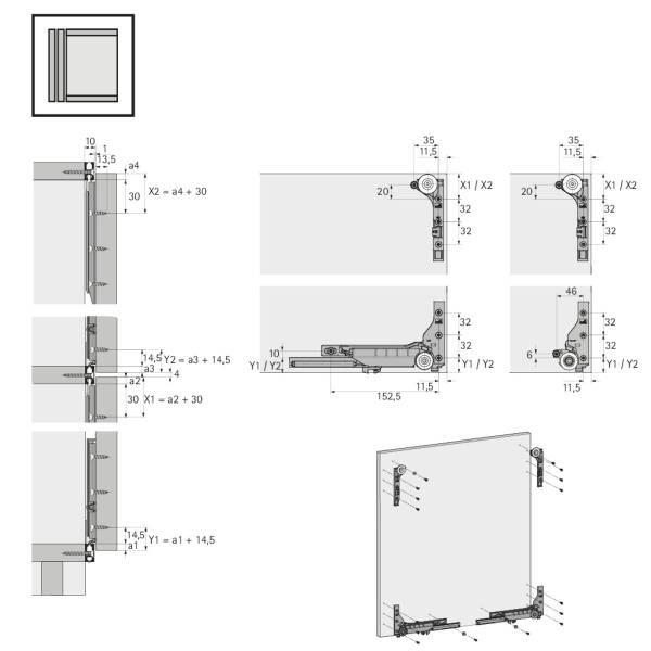 Hettich SlideLine M Frenli Kapaklar için Mekanizma Seti (9156338) - 3