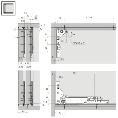 Hettich SlideLine M Frenli Kapaklar için Mekanizma Seti (9156338) - 5
