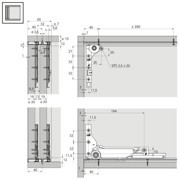 Hettich SlideLine M Frenli Kapaklar için Mekanizma Seti (9156338) - 5