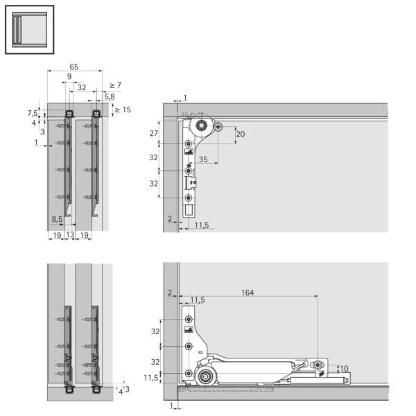 Hettich SlideLine M Frenli Kapaklar için Mekanizma Seti (9156338) - 6