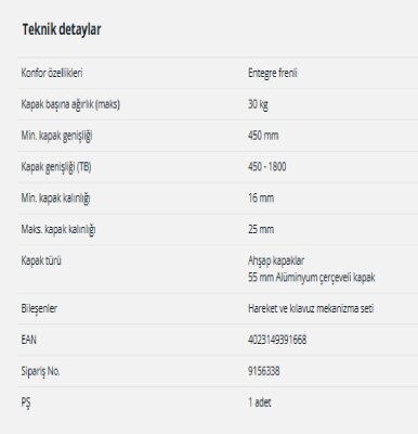 Hettich SlideLine M Frenli Kapaklar için Mekanizma Seti (9156338) - 7
