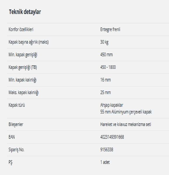 Hettich SlideLine M Frenli Kapaklar için Mekanizma Seti (9156338) - 7