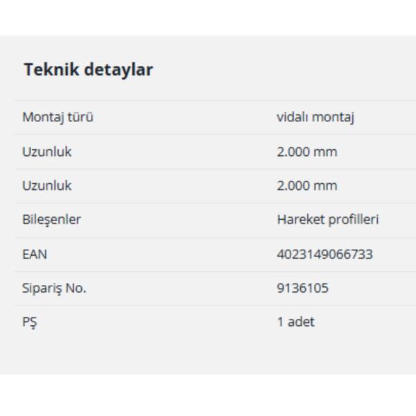 Hettich SysLine S Vidalı Montaj Hareket Profili 2000 mm (9136105) - 4
