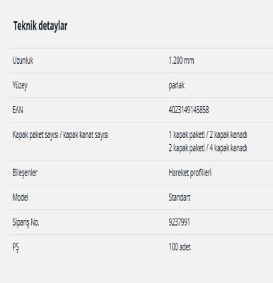 Hettich WingLine L Hareket Profili 1200 mm Parlak (9237991) - 2