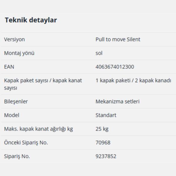 Hettich WingLine L Katlanır Kapak Sistemi Mekanizma Seti 600 mm Sol - 3