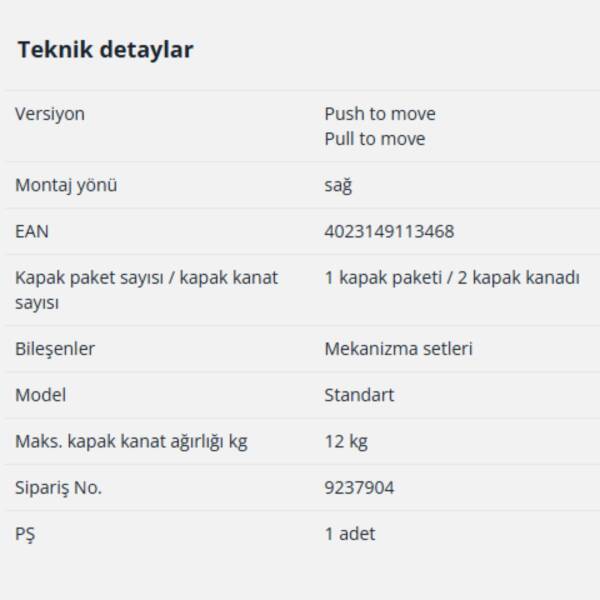 Hettich Wingline L Push Mekanizma Seti 600 mm Sağ (9237904) - 3