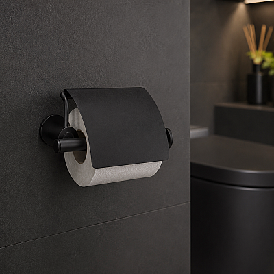 Icon Kapaklı Tuvalet Kağıtlığı Siyah Renk 79x112x158 mm (BA1038 010 AL6) - System Banyo