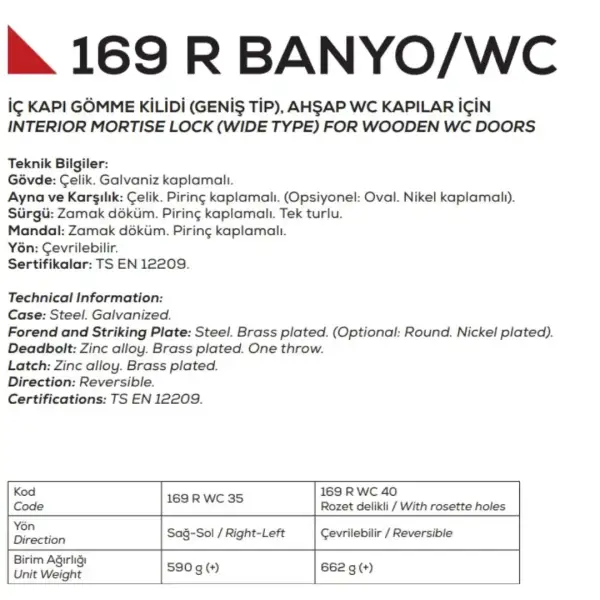 Kale Kilit 169 R Wc Banyo Kilidi 40mm Rulmanlı Nikel Oval (799O) - 2