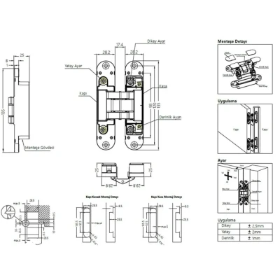 Kanca Soho Ayarlı Gizli Menteşe SH 3D 160 80 kg Saten Siyah Nikel (334267) - 3