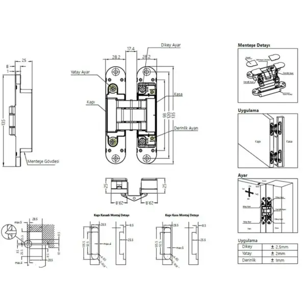 Kanca Soho Ayarlı Gizli Menteşe SH 3D 160 80 kg Saten Siyah Nikel (334267) - 3