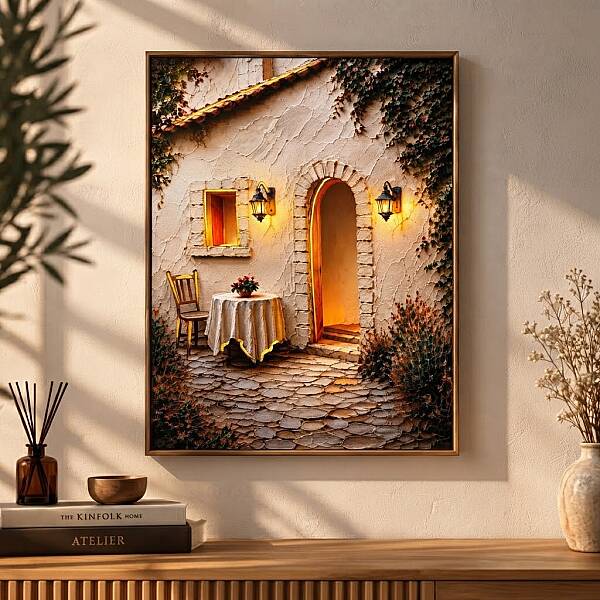 Kanvas Nostaljik Sokak ve Taş Ev Tasarımlı Tablo 30x40 cm (KANVAS3) - 1