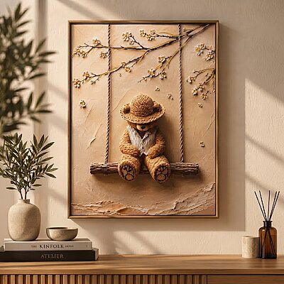 Kanvas Salıncakta Ayı Figürlü Tablo 30x40 cm (KANVAS2) - SESE