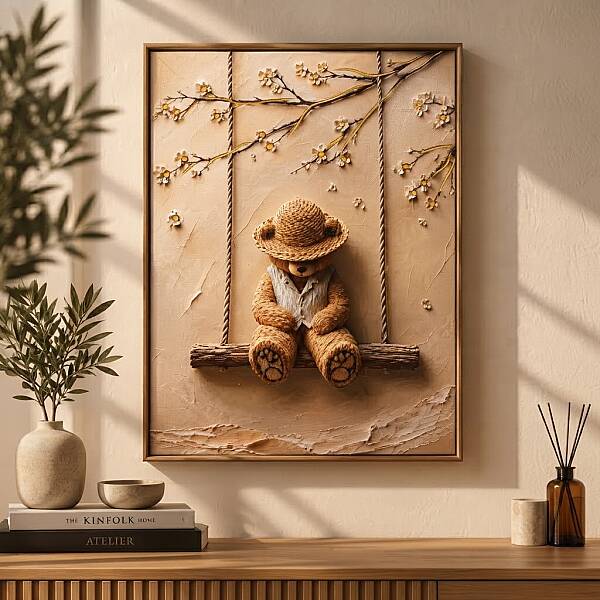 Kanvas Salıncakta Ayı Figürlü Tablo 30x40 cm (KANVAS2) - 1
