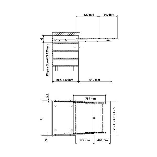 Kapsan Dolap İçi Masa Mekanizması 450-950mm 30/35kg (KMR-7001) - 4
