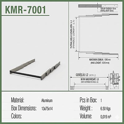 Kapsan Dolap İçi Masa Mekanizması 450-950mm 30/35kg (KMR-7001) - 3