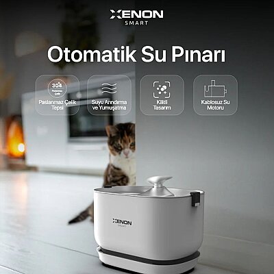Kedi Su Pınarı | Kablosuz, 5200 mAh, Çelik Su Tepsili, Sensörlü, 2.5Lt, Su Çeşmesi (X8652) - Xenon Smart (1)