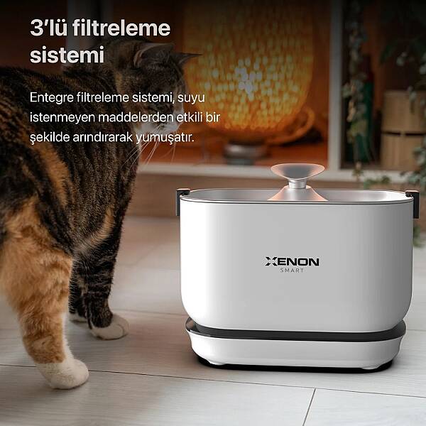 Kedi Su Pınarı | Kablosuz, 5200 mAh, Çelik Su Tepsili, Sensörlü, 2.5Lt, Su Çeşmesi (X8652) - 4