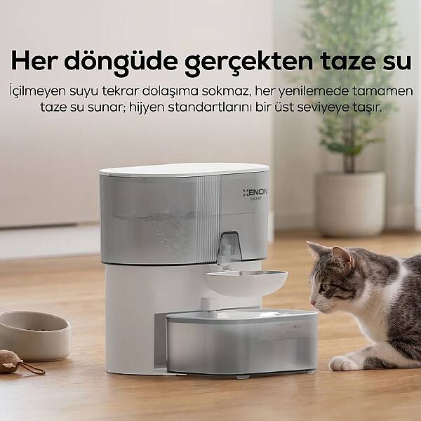 Kedi Su Pınarı | Otomatik, 3L, 2000 mAh, Taze Su Döngüsü, Çelik Kase (X8659) - 3