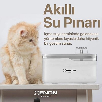 Kedi Su Pınarı | Ultra Sessiz, Wifi, Akıllı, Otomatik, Su Çeşmesi (Beyaz - X8650_M1) - Xenon Smart (1)