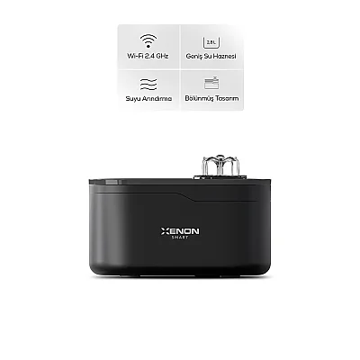 Kedi Su Pınarı | Ultra Sessiz, Wifi, Akıllı, Otomatik, Su Çeşmesi (Siyah- X8650_M2) - Xenon Smart (1)