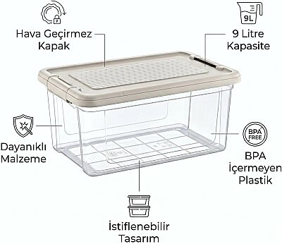 Kilitli Saklama Kabı Şeffaf Organizer 9 Litre (AMZ20) - 5