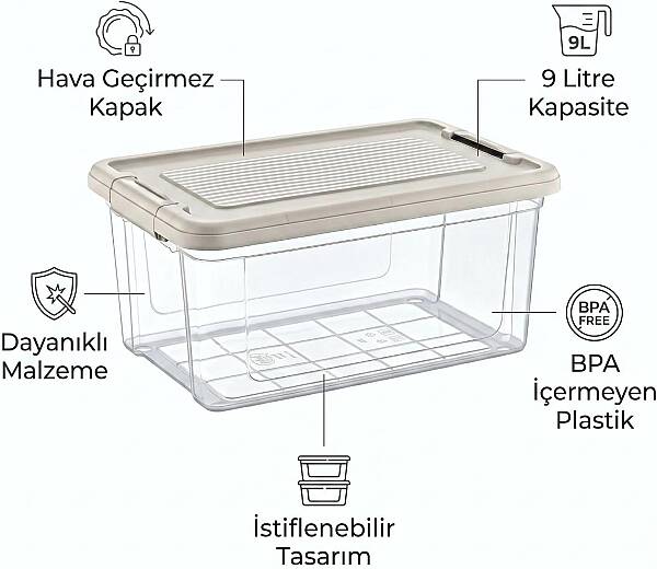 Kilitli Saklama Kabı Şeffaf Organizer 9 Litre (AMZ20) - 5
