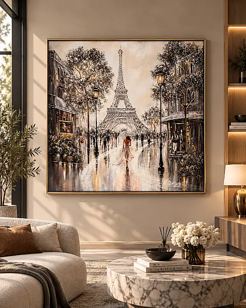 Kış Esintili Eiffel Tower Tablo 100*100 (LS3367) - 1