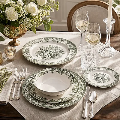 Kosova -296 24 Parça Yemek Takımı (Green Rosabella) (POR-0037) - 1