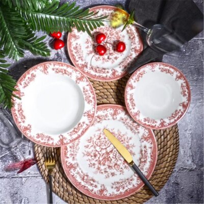 Kosova-309 24 Parça Yemek Takımı Red Rosebella (POR-0060) - Kosova