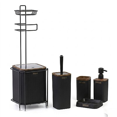 Kosova Kare Wc Kağıtlık 6lı Set Ahşap/Siyah (OKY-1801) - Kosova