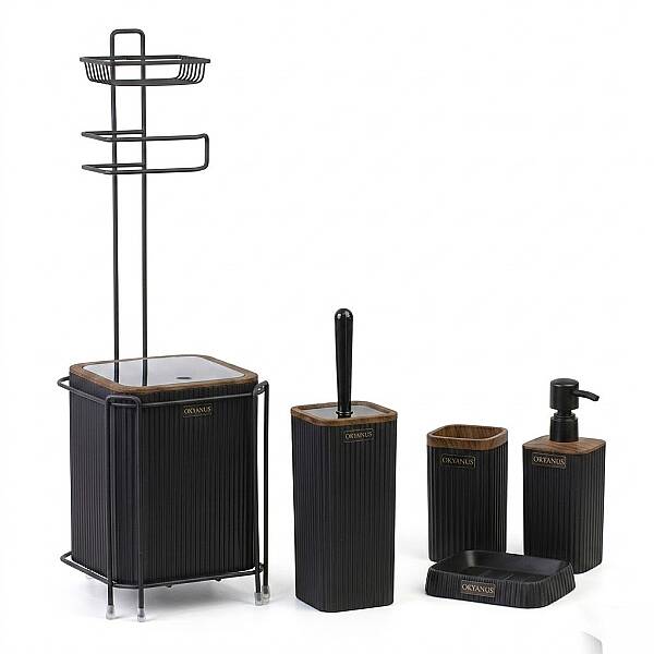 Kosova Kare Wc Kağıtlık 6lı Set Ahşap/Siyah (OKY-1801) - 1