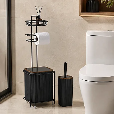 Kosova Kare Wc Kağıtlık 6lı Set Ahşap/Siyah (OKY-1801) - 3