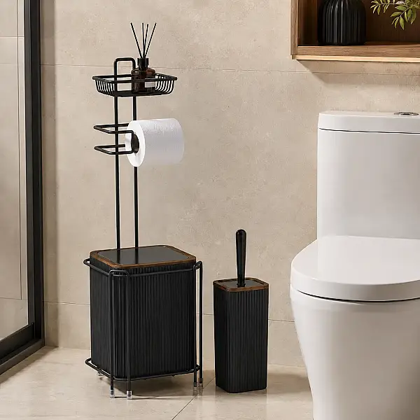 Kosova Kare Wc Kağıtlık 6lı Set Ahşap/Siyah (OKY-1801) - 3