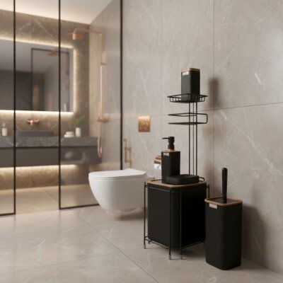 Kosova Mina Siyah 5li Banyo Seti (OKY-0522A) - Kosova