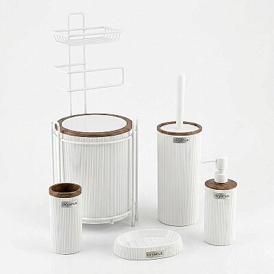 Kosova Yuvarlak Wc Kağıtlık 6lı Set Ahşap/Beyaz (OKY-1810) - Kosova