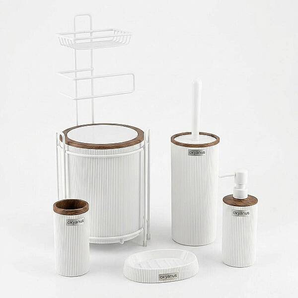 Kosova Yuvarlak Wc Kağıtlık 6lı Set Ahşap/Beyaz (OKY-1810) - 1