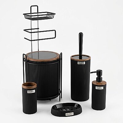 Kosova Yuvarlak Wc Kağıtlık 6lı Set Ahşap/Siyah (OKY-1811) - Kosova