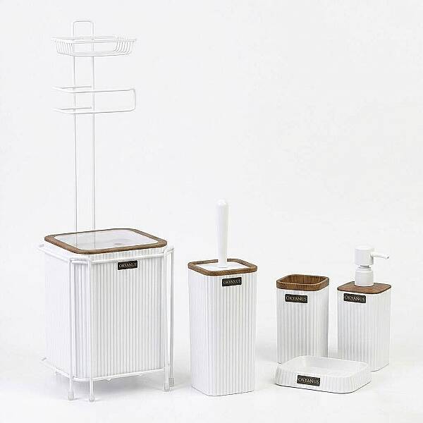 Kovosa Kare Wc Kağıtlık 6lı Set Ahşap/Beyaz (OKY-1800) - 1