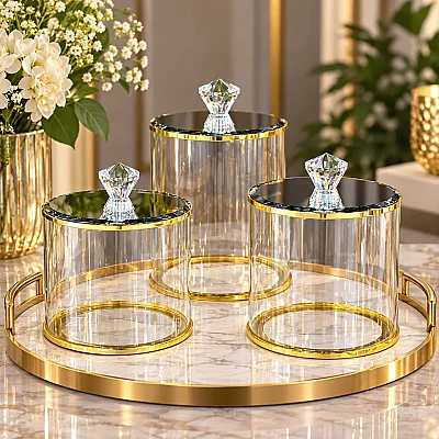 Kristal Kavanoz Büyük Boy Gold Renk (CNK-1039) - SESE (1)